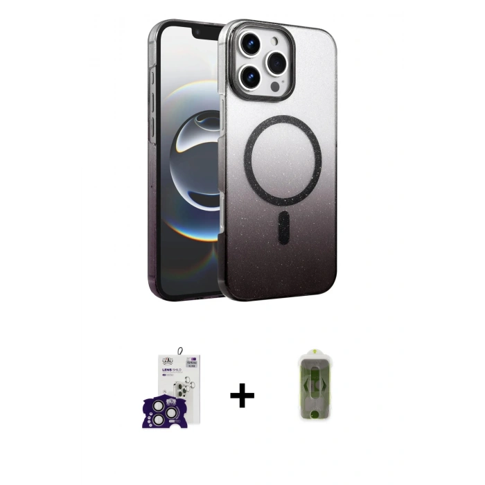 MARSİLYAN™- iPhone 16 Pro Max Kılıf Ahenk Doku Özel Seri - Siyah Joko Magic 5D Hayalet Cam + Bilvis Titan Kamera Lens - TMGI