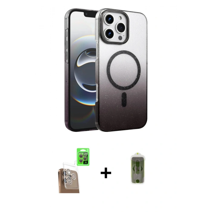MARSİLYAN™- iPhone 16 Pro Max Kılıf Ahenk Doku Özel Seri - Siyah Joko Magic 5D Hayalet Cam + Raze Metal Kamera Lens - CLTM