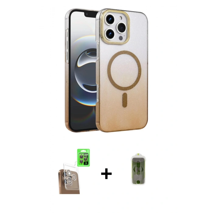 MARSİLYAN™- iPhone 16 Pro Max Kılıf Ahenk Doku Özel Seri - Siyah Joko Magic 5D Hayalet Cam + Raze Metal Kamera Lens - CLTM