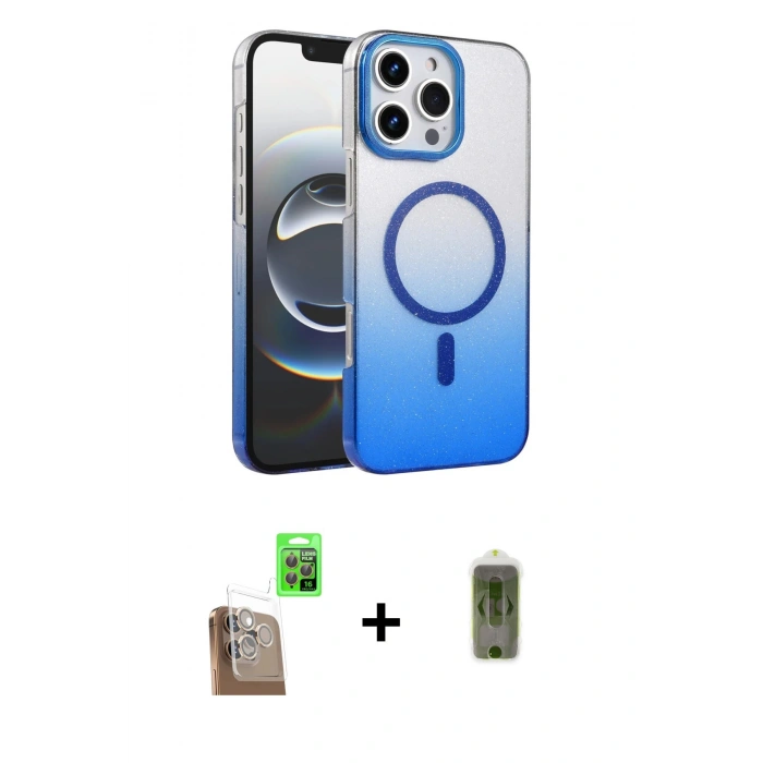 MARSİLYAN™- iPhone 16 Pro Max Kılıf Ahenk Doku Özel Seri - Siyah Joko Magic 5D Hayalet Cam + Raze Metal Kamera Lens - CLTM