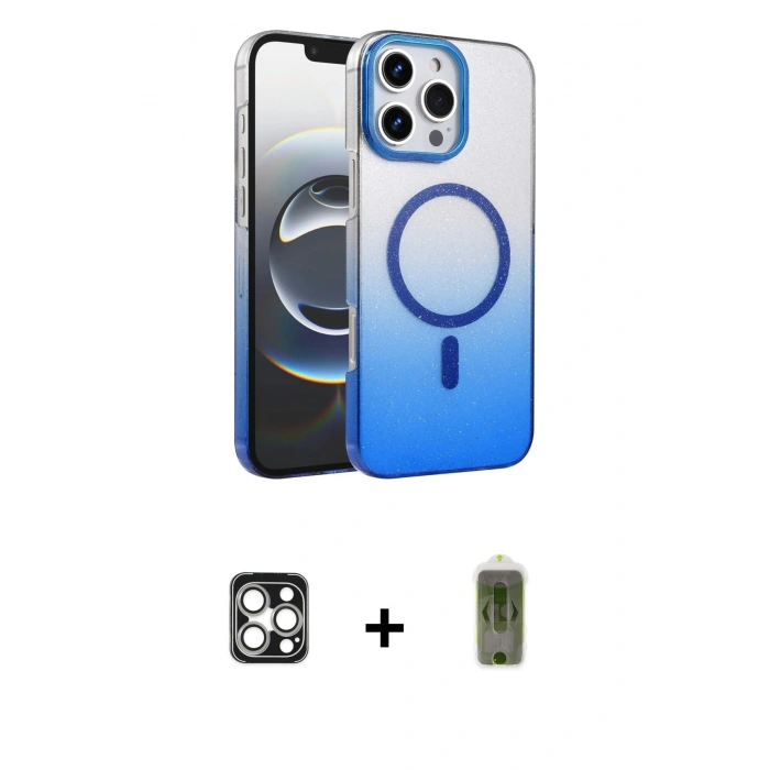 MARSİLYAN™- iPhone 16 Pro Max Kılıf Ahenk Doku Özel Seri - Siyah Joko Magic 5D Hayalet Cam + PVD Metal Kamera Lens - GS
