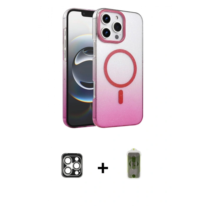 MARSİLYAN™- iPhone 16 Pro Max Kılıf Ahenk Doku Özel Seri - Siyah Joko Magic 5D Hayalet Cam + PVD Metal Kamera Lens - GS