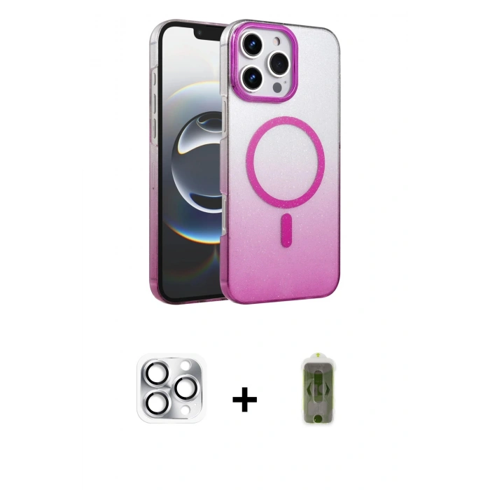 MARSİLYAN™- iPhone 16 Pro Max Kılıf Ahenk Doku Özel Seri - Siyah Joko Magic 5D Hayalet Cam + Pers Alüminyum Kamera Lens - GS