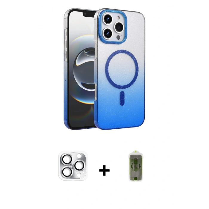 MARSİLYAN™- iPhone 16 Pro Max Kılıf Ahenk Doku Özel Seri - Siyah Joko Magic 5D Hayalet Cam + Pers Alüminyum Kamera Lens - GS