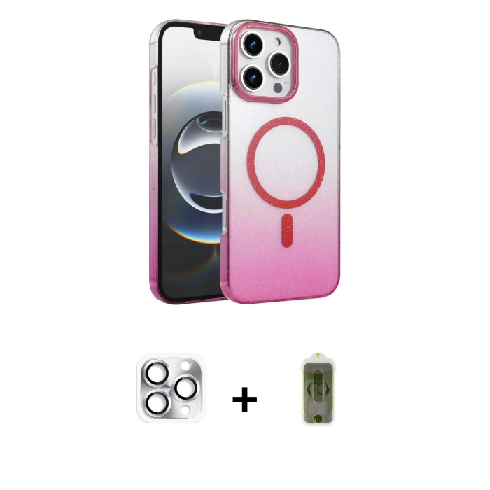 MARSİLYAN™- iPhone 16 Pro Max Kılıf Ahenk Doku Özel Seri - Siyah Joko Magic 5D Hayalet Cam + Pers Alüminyum Kamera Lens - GS