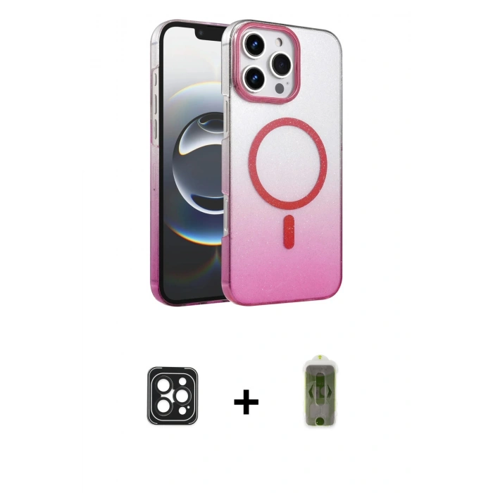 MARSİLYAN™- iPhone 16 Pro Max Kılıf Ahenk Doku Özel Seri - Siyah Joko Magic 5D Hayalet Cam + PVD Metal Kamera Lens - SH