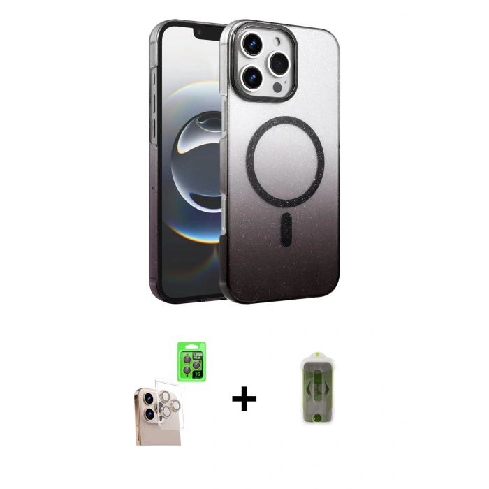 MARSİLYAN™- iPhone 16 Pro Max Kılıf Ahenk Doku Özel Seri - Siyah Joko Magic 5D Hayalet Cam + Raze Metal Kamera Lens - NLGY