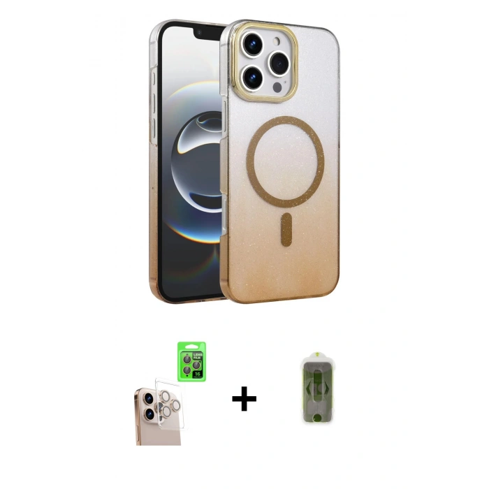 MARSİLYAN™- iPhone 16 Pro Max Kılıf Ahenk Doku Özel Seri - Siyah Joko Magic 5D Hayalet Cam + Raze Metal Kamera Lens - NLGY