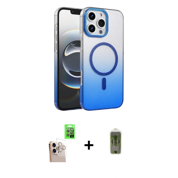 MARSİLYAN™- iPhone 16 Pro Max Kılıf Ahenk Doku Özel Seri - Siyah Joko Magic 5D Hayalet Cam + Raze Metal Kamera Lens - NLGY