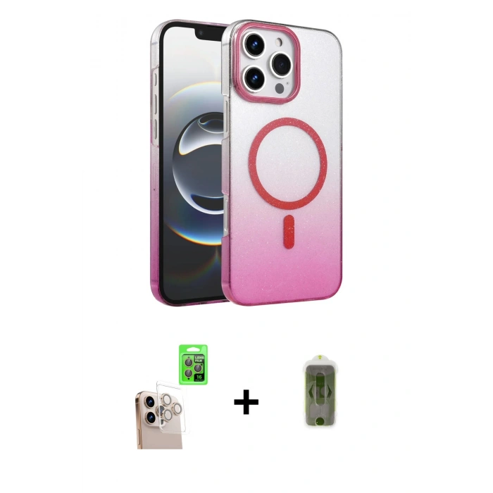 MARSİLYAN™- iPhone 16 Pro Max Kılıf Ahenk Doku Özel Seri - Siyah Joko Magic 5D Hayalet Cam + Raze Metal Kamera Lens - NLGY