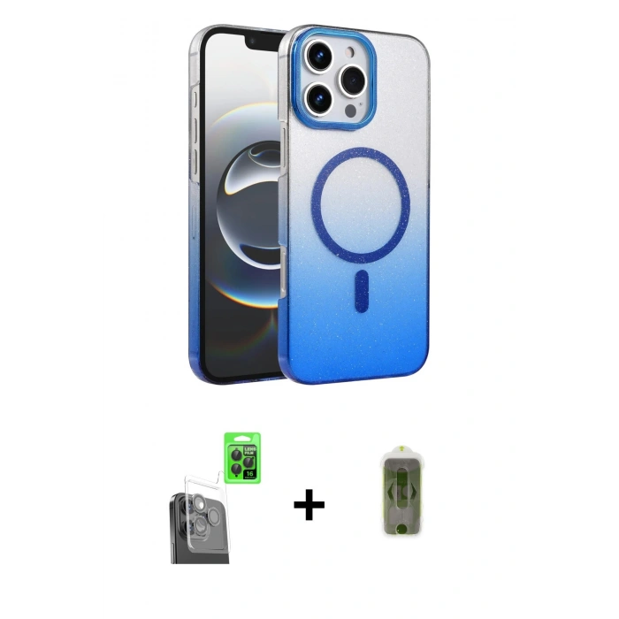 MARSİLYAN™- iPhone 16 Pro Max Kılıf Ahenk Doku Özel Seri - Siyah Joko Magic 5D Hayalet Cam + Siyah Raze Metal Kamera Lens