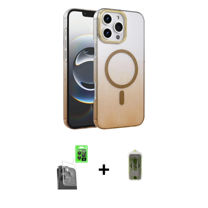 MARSİLYAN™- iPhone 16 Pro Max Kılıf Ahenk Doku Özel Seri - Siyah Joko Magic 5D Hayalet Cam + Siyah Raze Metal Kamera Lens