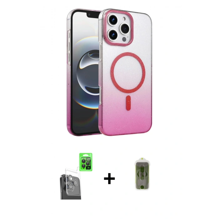 MARSİLYAN™- iPhone 16 Pro Max Kılıf Ahenk Doku Özel Seri - Siyah Joko Magic 5D Hayalet Cam + Siyah Raze Metal Kamera Lens