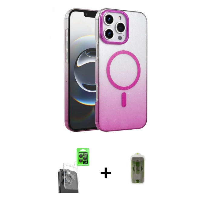 MARSİLYAN™- iPhone 16 Pro Max Kılıf Ahenk Doku Özel Seri - Siyah Joko Magic 5D Hayalet Cam + Siyah Raze Metal Kamera Lens