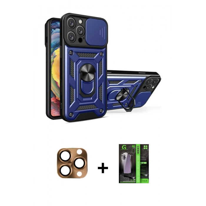MARSİLYAN™- iPhone 16 Pro Max Kılıf Ahenk Klasik - Şeffaf 360 Full Body Arka Koruyucu + Çöl Titanyum Pers Alüminyum Kamera Lens