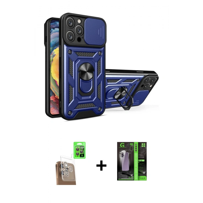 MARSİLYAN™- iPhone 16 Pro Max Kılıf Ahenk Klasik - Şeffaf 360 Full Body Arka Koruyucu + Raze Metal Kamera Lens - CLTM