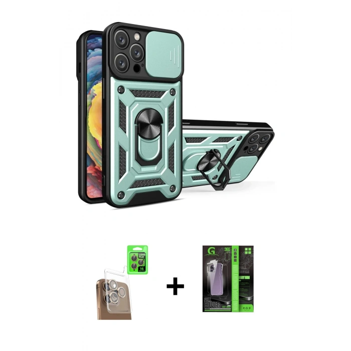 MARSİLYAN™- iPhone 16 Pro Max Kılıf Ahenk Klasik - Şeffaf 360 Full Body Arka Koruyucu + Raze Metal Kamera Lens - CLTM