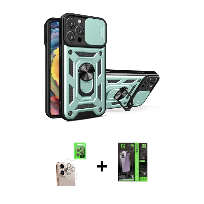 MARSİLYAN™- iPhone 16 Pro Max Kılıf Ahenk Klasik - Şeffaf 360 Full Body Arka Koruyucu + Raze Metal Kamera Lens - NLGY