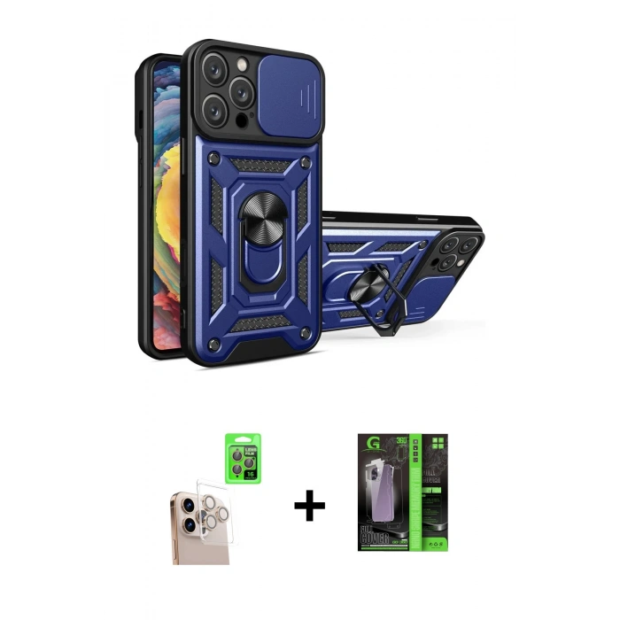 MARSİLYAN™- iPhone 16 Pro Max Kılıf Ahenk Klasik - Şeffaf 360 Full Body Arka Koruyucu + Raze Metal Kamera Lens - NLGY