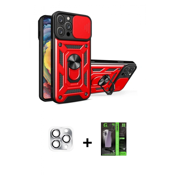 MARSİLYAN™- iPhone 16 Pro Max Kılıf Ahenk Klasik - Şeffaf 360 Full Body Arka Koruyucu + Pers Alüminyum Kamera Lens - GS