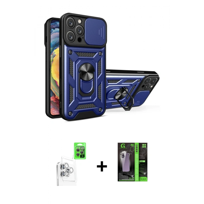 MARSİLYAN™- iPhone 16 Pro Max Kılıf Ahenk Klasik - Şeffaf 360 Full Body Arka Koruyucu + Raze Metal Kamera Lens - BZ