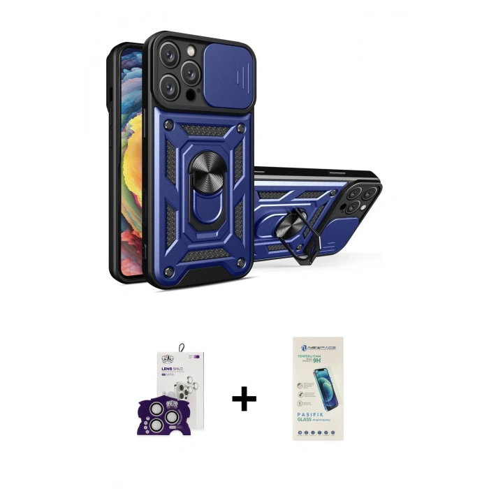 MARSİLYAN™- iPhone 16 Pro Max Kılıf Ahenk Klasik - Şeffaf Pasifik Cam Ekran Koruyucu + Bilvis Titan Kamera Lens - GS