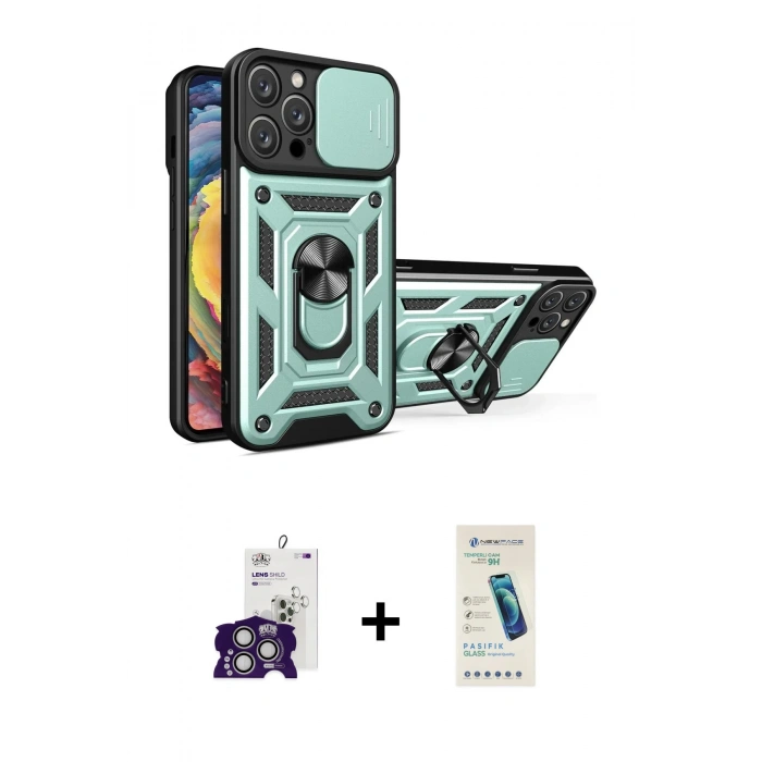 MARSİLYAN™- iPhone 16 Pro Max Kılıf Ahenk Klasik - Şeffaf Pasifik Cam Ekran Koruyucu + Bilvis Titan Kamera Lens - GS