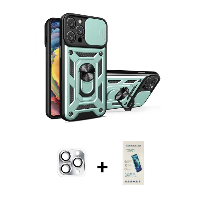 MARSİLYAN™- iPhone 16 Pro Max Kılıf Ahenk Klasik - Şeffaf Pasifik Cam Ekran Koruyucu + Pers Alüminyum Kamera Lens - GS