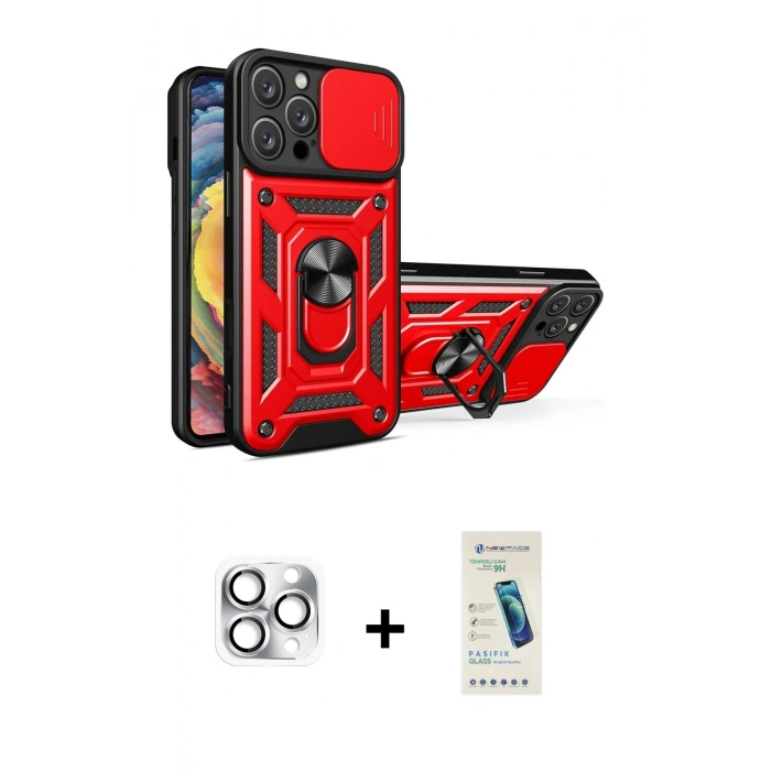 MARSİLYAN™- iPhone 16 Pro Max Kılıf Ahenk Klasik - Şeffaf Pasifik Cam Ekran Koruyucu + Pers Alüminyum Kamera Lens - GS