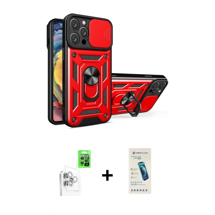 MARSİLYAN™- iPhone 16 Pro Max Kılıf Ahenk Klasik - Şeffaf Pasifik Cam Ekran Koruyucu + Raze Metal Kamera Lens - BZ