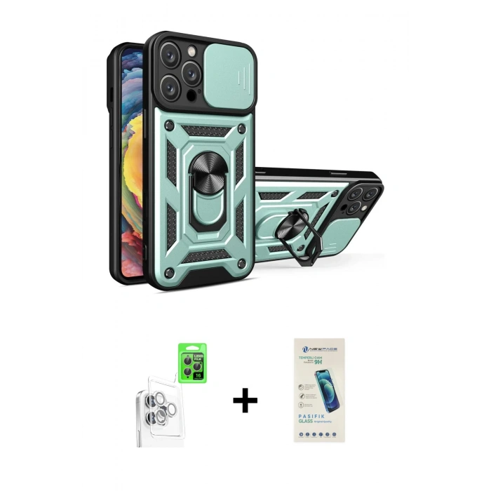 MARSİLYAN™- iPhone 16 Pro Max Kılıf Ahenk Klasik - Şeffaf Pasifik Cam Ekran Koruyucu + Raze Metal Kamera Lens - BZ