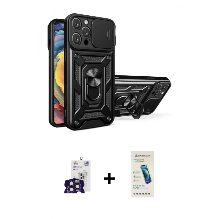 MARSİLYAN™- iPhone 16 Pro Max Kılıf Ahenk Klasik - Şeffaf Pasifik Cam Ekran Koruyucu + Bilvis Titan Kamera Lens - TMGI