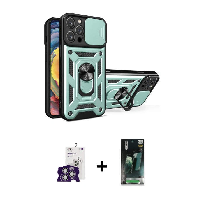 MARSİLYAN™- iPhone 16 Pro Max Kılıf Ahenk Klasik - Siyah 360 Mat Full Body Arka Koruyucu + Bilvis Titan Kamera Lens - GS