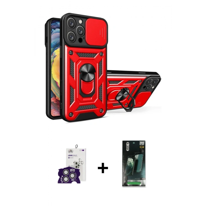 MARSİLYAN™- iPhone 16 Pro Max Kılıf Ahenk Klasik - Siyah 360 Mat Full Body Arka Koruyucu + Bilvis Titan Kamera Lens - GS