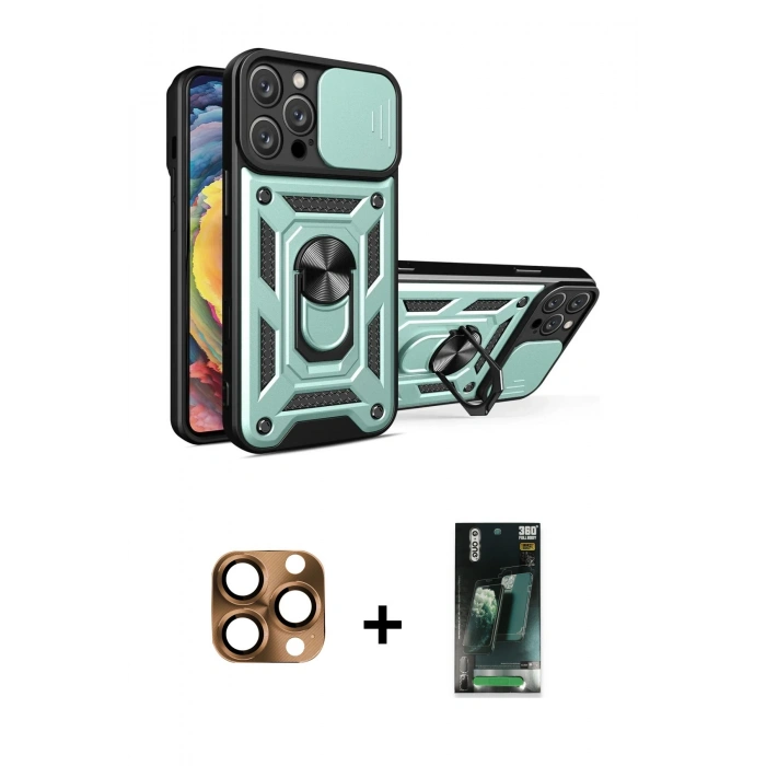 MARSİLYAN™- iPhone 16 Pro Max Kılıf Ahenk Klasik - Siyah 360 Mat Full Body Arka Koruyucu + Pers Alüminyum Kamera Lens - CLTM