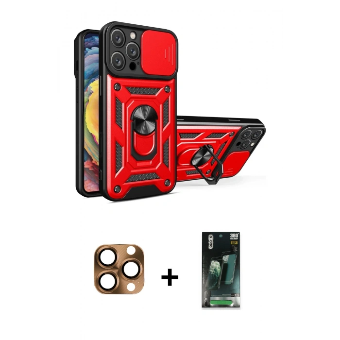 MARSİLYAN™- iPhone 16 Pro Max Kılıf Ahenk Klasik - Siyah 360 Mat Full Body Arka Koruyucu + Pers Alüminyum Kamera Lens - CLTM