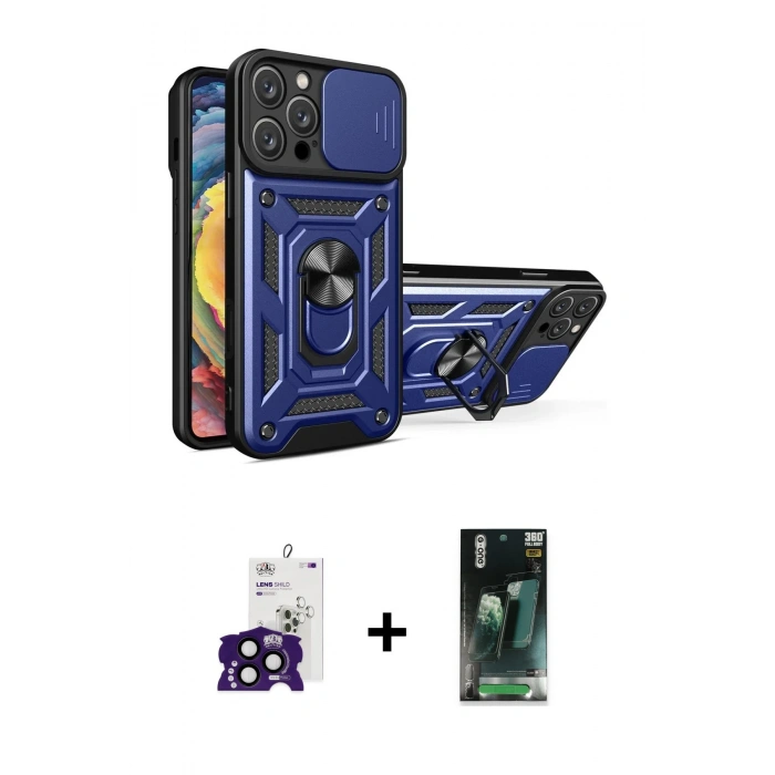 MARSİLYAN™- iPhone 16 Pro Max Kılıf Ahenk Klasik - Siyah 360 Mat Full Body Arka Koruyucu + Bilvis Titan Kamera Lens - SH