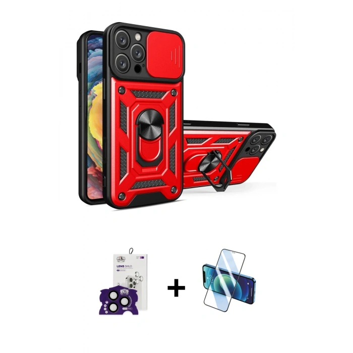 MARSİLYAN™- iPhone 16 Pro Max Kılıf Ahenk Klasik - Siyah 3D Antistatik Cam Ekran Koruyucu + Bilvis Titan Kamera Lens - SH