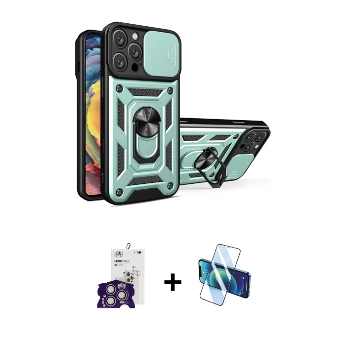 MARSİLYAN™- iPhone 16 Pro Max Kılıf Ahenk Klasik - Siyah 3D Antistatik Cam Ekran Koruyucu + Bilvis Titan Kamera Lens - GS