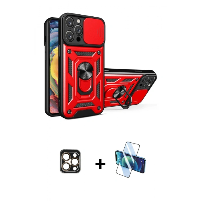 MARSİLYAN™- iPhone 16 Pro Max Kılıf Ahenk Klasik - Siyah 3D Antistatik Cam Ekran Koruyucu + PVD Metal Kamera Lens - GD