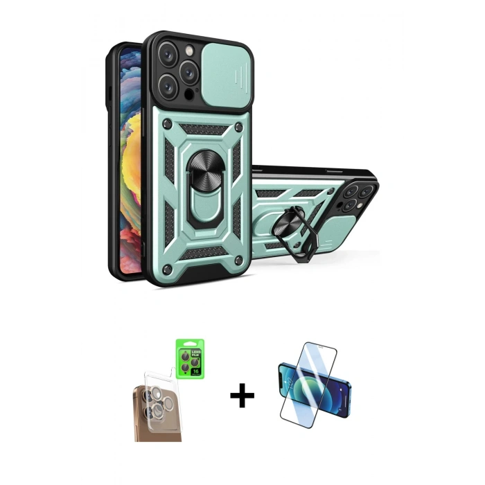 MARSİLYAN™- iPhone 16 Pro Max Kılıf Ahenk Klasik - Siyah 3D Antistatik Cam Ekran Koruyucu + Raze Metal Kamera Lens - CLTM
