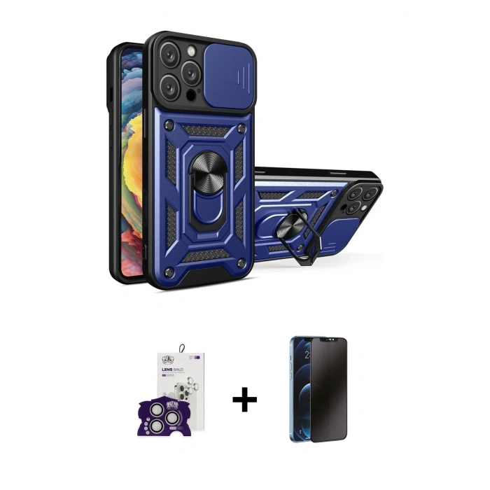 MARSİLYAN™- iPhone 16 Pro Max Kılıf Ahenk Klasik - Siyah 3D Antistatik Hayalet Cam Ekran Koruyucu + Bilvis Titan Kamera Lens - GS