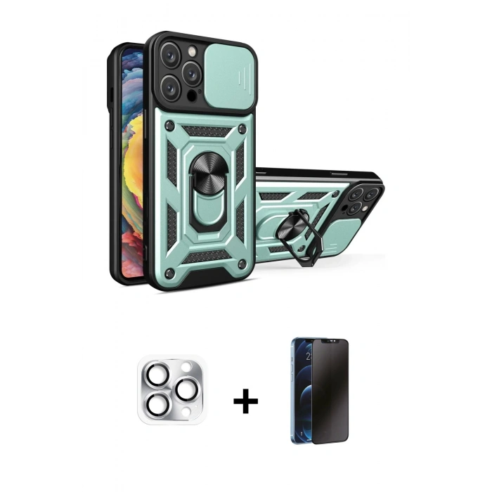 MARSİLYAN™- iPhone 16 Pro Max Kılıf Ahenk Klasik - Siyah 3D Antistatik Hayalet Cam Ekran Koruyucu + Pers Alüminyum Kamera Lens - GS
