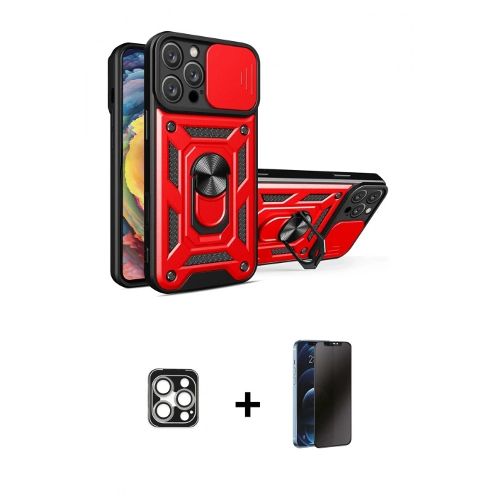 MARSİLYAN™- iPhone 16 Pro Max Kılıf Ahenk Klasik - Siyah 3D Antistatik Hayalet Cam Ekran Koruyucu + PVD Metal Kamera Lens - GS