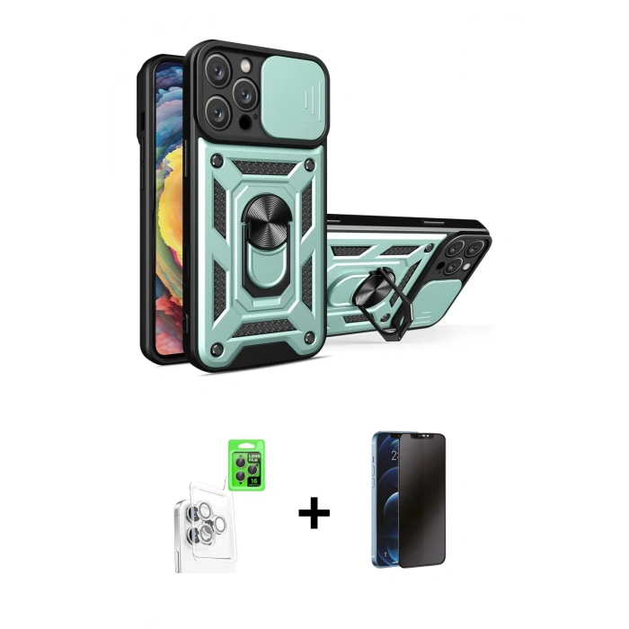 MARSİLYAN™- iPhone 16 Pro Max Kılıf Ahenk Klasik - Siyah 3D Antistatik Hayalet Cam Ekran Koruyucu + Raze Metal Kamera Lens - BZ