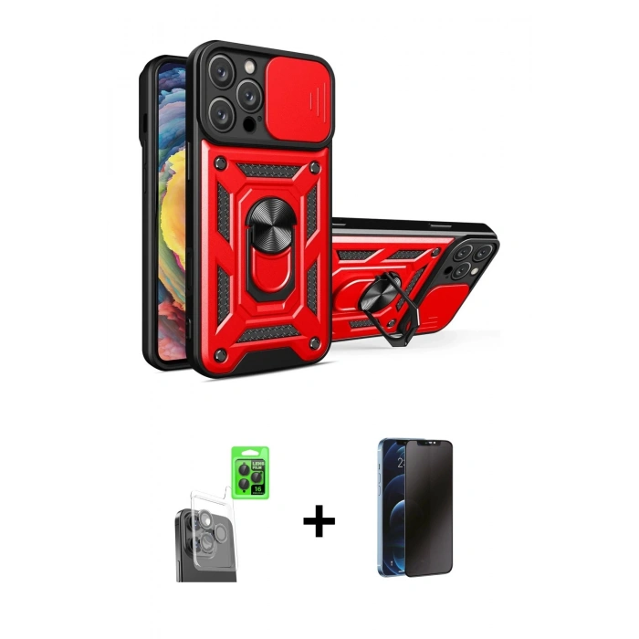 MARSİLYAN™- iPhone 16 Pro Max Kılıf Ahenk Klasik - Siyah 3D Antistatik Hayalet Cam Ekran Koruyucu + Raze Metal Kamera Lens - SH