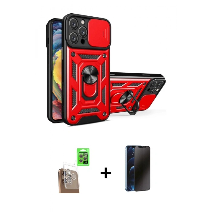 MARSİLYAN™- iPhone 16 Pro Max Kılıf Ahenk Klasik - Siyah 3D Antistatik Hayalet Cam Ekran Koruyucu + Raze Metal Kamera Lens - CLTM
