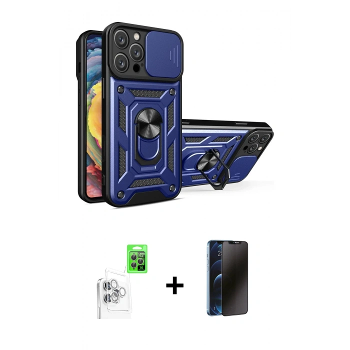 MARSİLYAN™- iPhone 16 Pro Max Kılıf Ahenk Klasik - Siyah 3D Antistatik Hayalet Cam Ekran Koruyucu + Raze Metal Kamera Lens - BZ