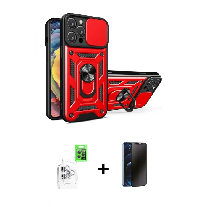 MARSİLYAN™- iPhone 16 Pro Max Kılıf Ahenk Klasik - Siyah 3D Antistatik Hayalet Cam Ekran Koruyucu + Raze Metal Kamera Lens - BZ