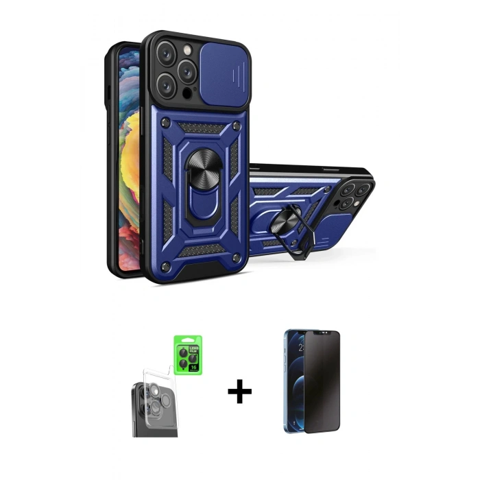 MARSİLYAN™- iPhone 16 Pro Max Kılıf Ahenk Klasik - Siyah 3D Antistatik Hayalet Cam Ekran Koruyucu + Raze Metal Kamera Lens - SH